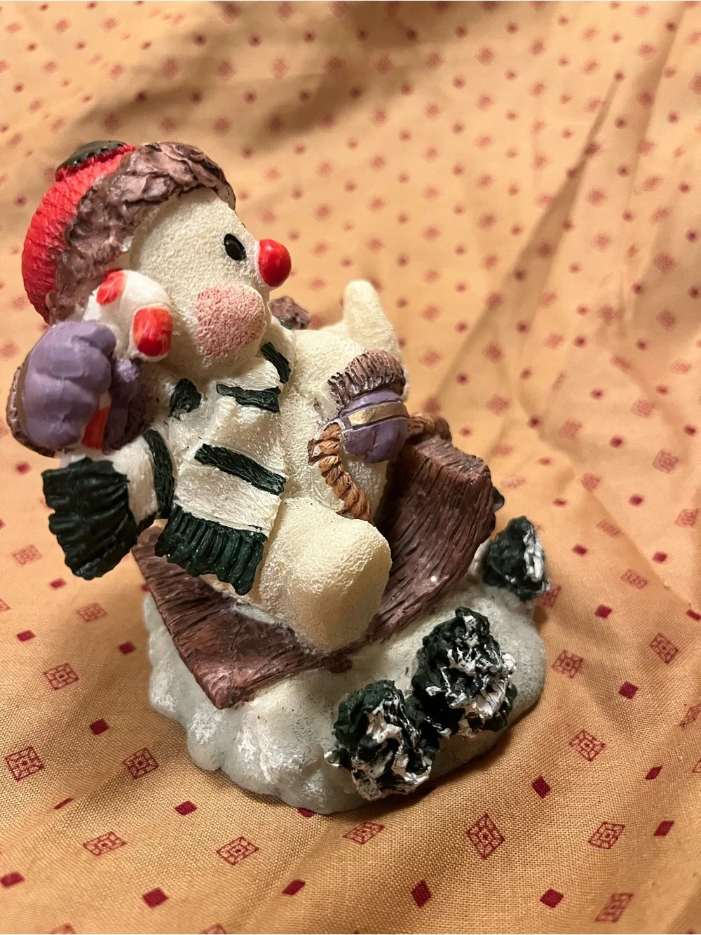 Windsor Cream Snowman Figurine with Purple Accents - Home Holiday Decor 1994
